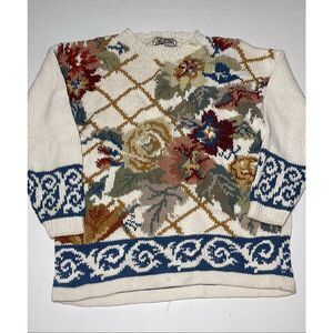 Heirloom Collectibles Sweater Floral 90s Vintage Cotton Ramie Sz Small